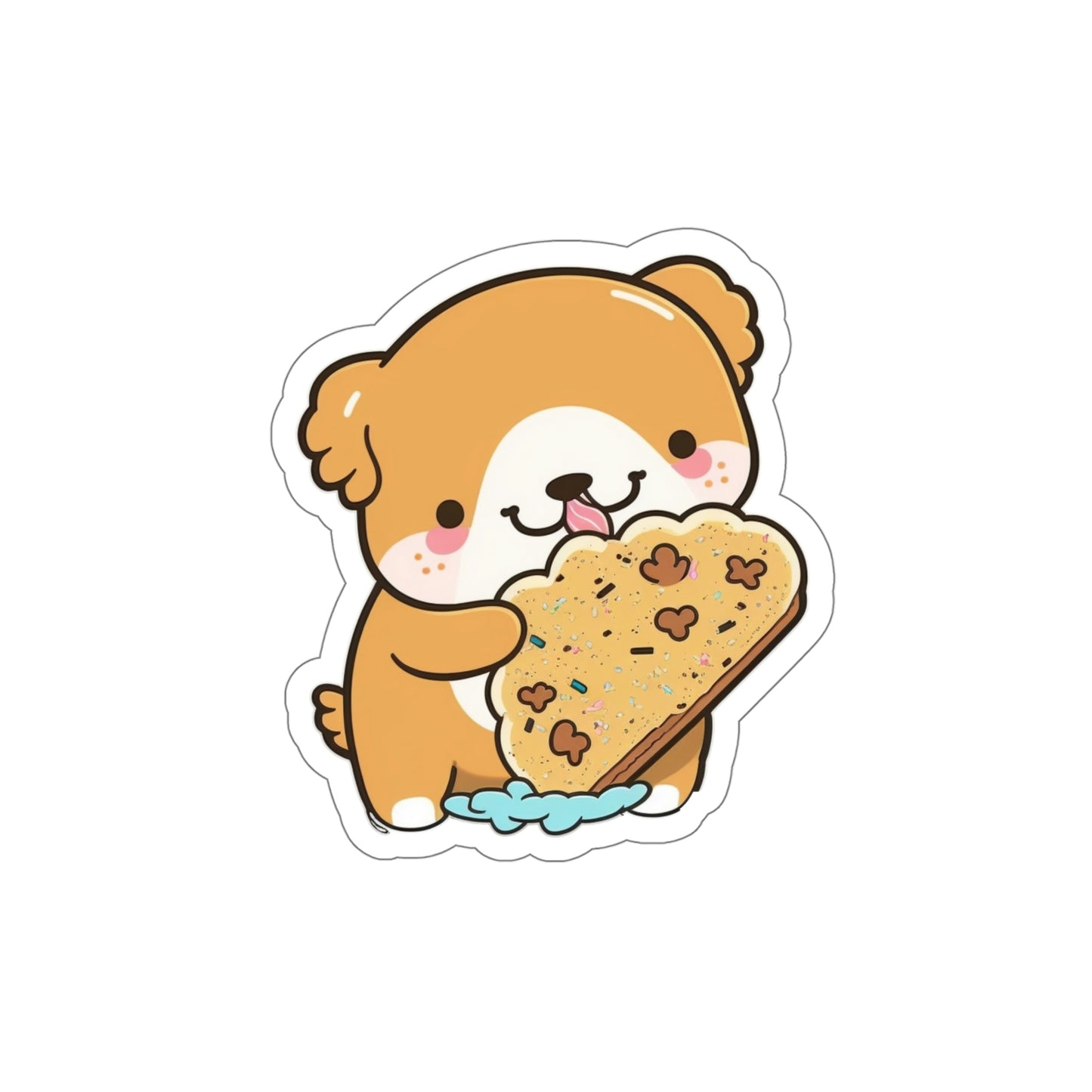 Cute Kawaii Puppy Eats A Cookie Kiss-Cut Stickers | Happy Dog Stickers