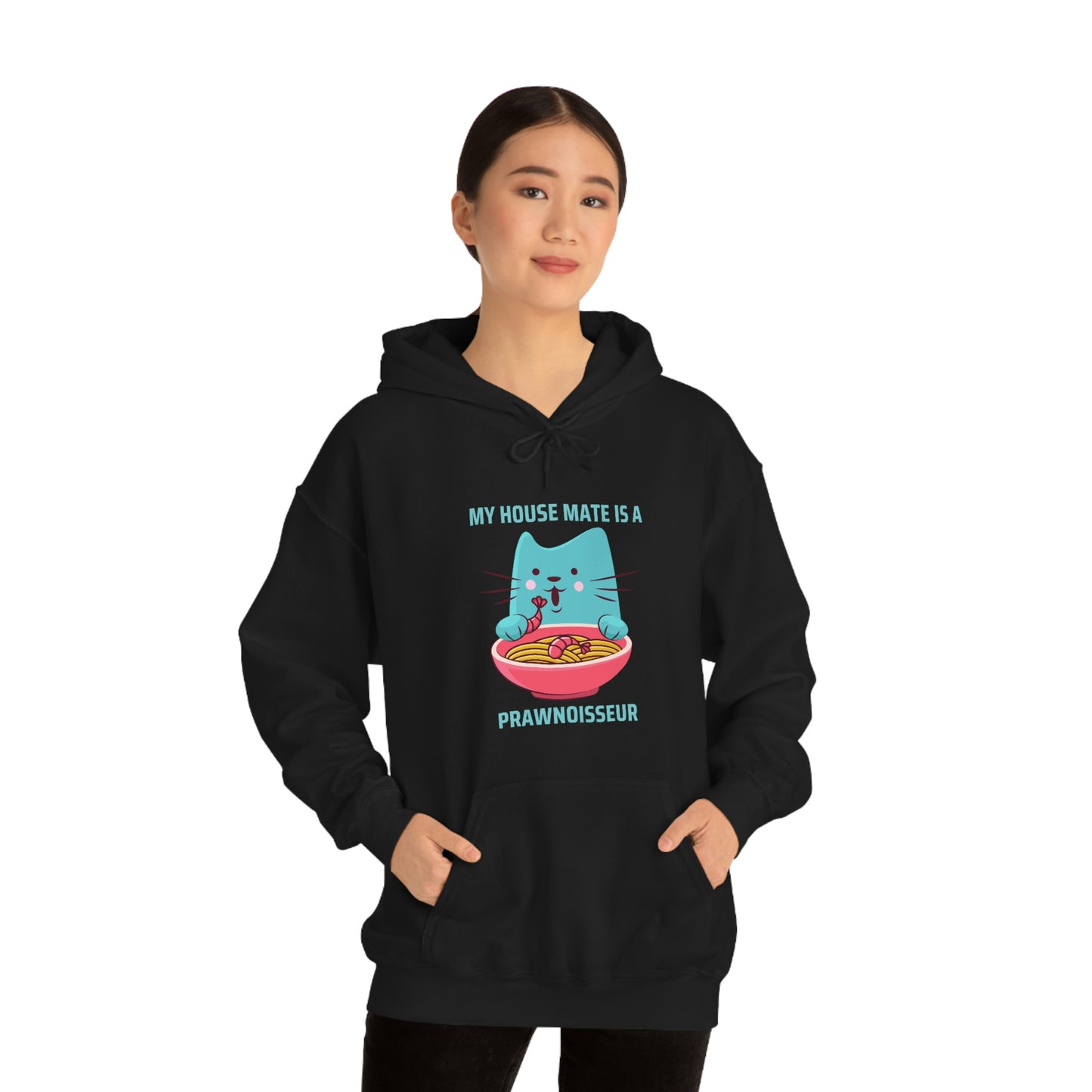 My House Mate Is A Prawnoisseur Unisex Heavy Blend™ Hooded Sweatshirt | Happy Cat Hooded Sweatshirts