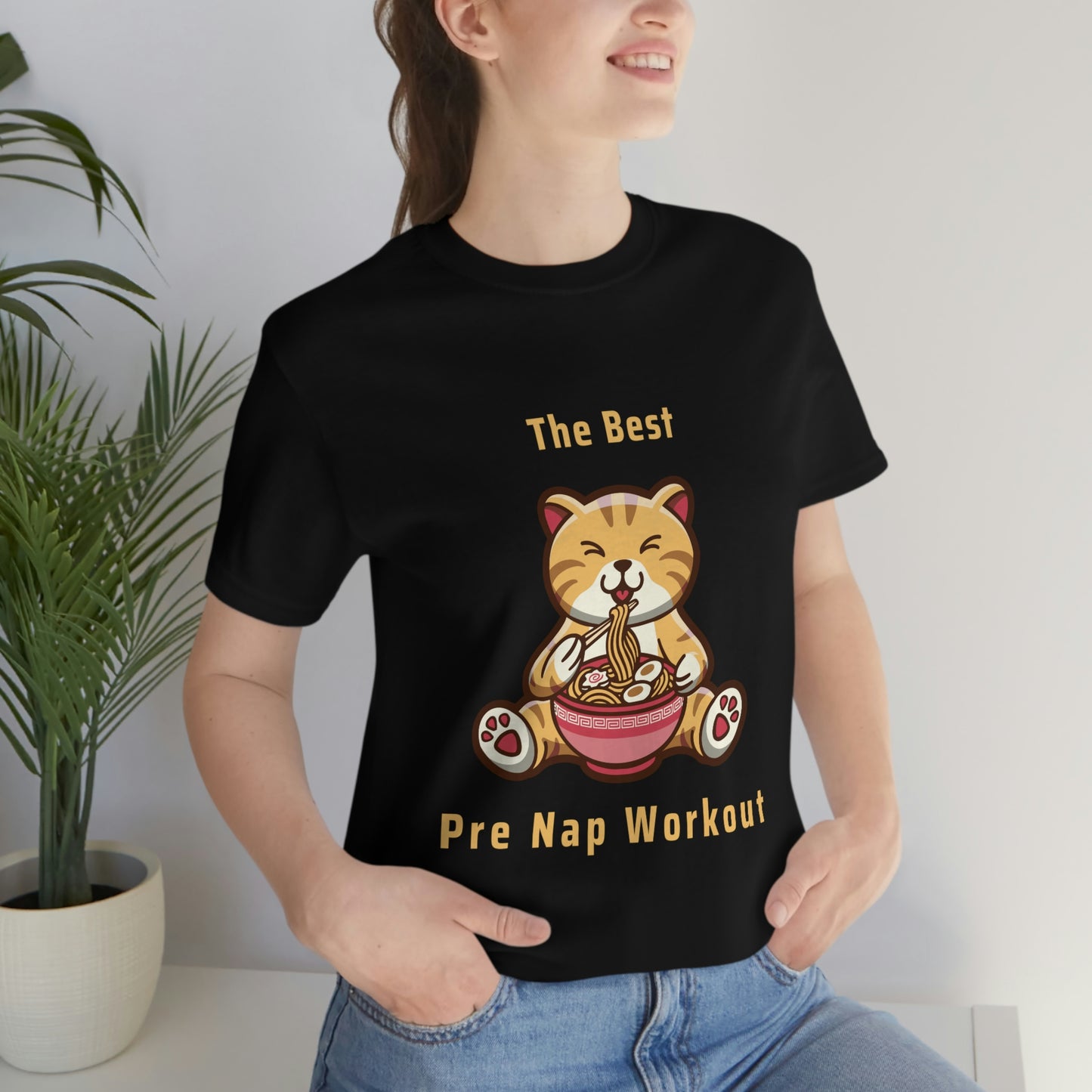 The Best Pre-Nap Workout Unisex Jersey Short Sleeve Tee | “Happy Cat” Tee Shirt
