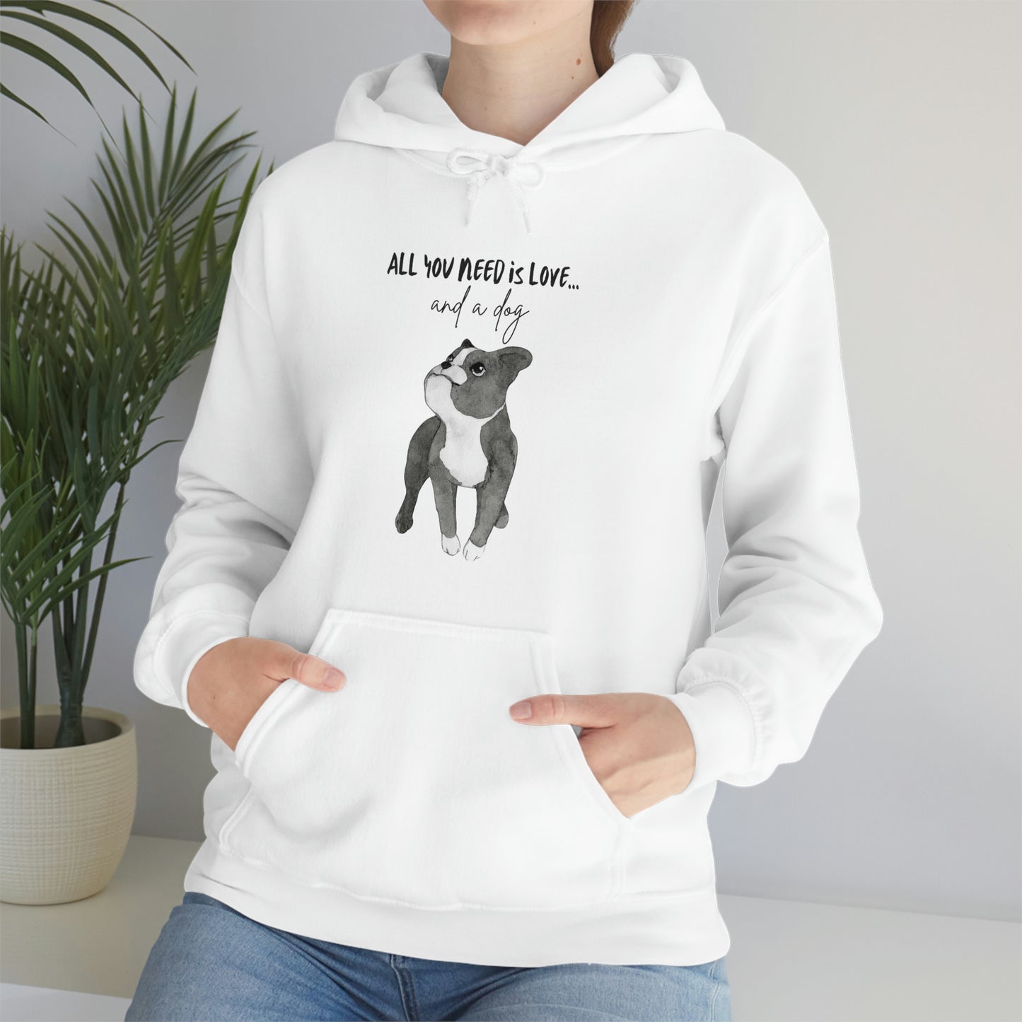 All You Need Is Love And A Dog Unisex Heavy Blend™ Hooded Sweatshirt | Happy Dog Range of Black Dog Tees