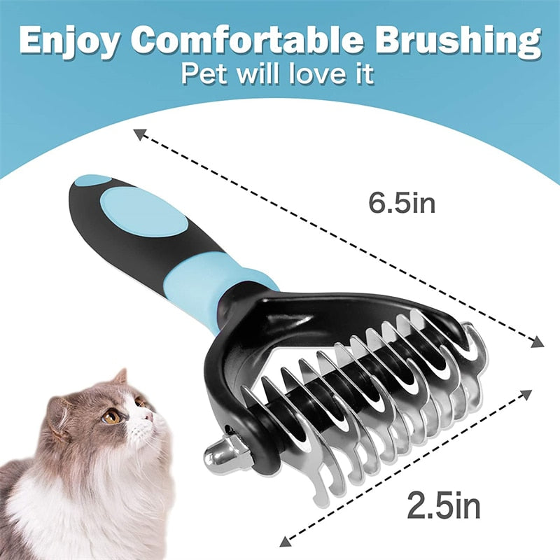 Professional Pet Deshedding Brush 2-Sided Dematting Dog Comb and Cat Brush Rake | Happy Cat Happy Dog