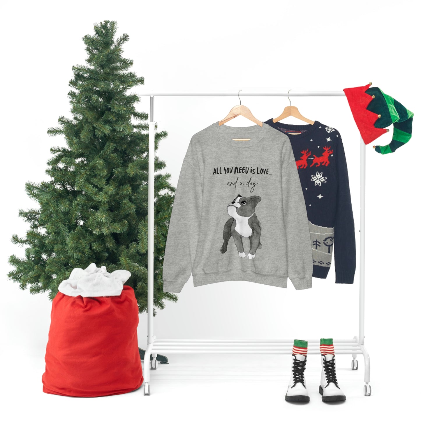All you Need Is Love And A Dog Unisex Heavy Blend™ Crewneck Sweatshirt | “Happy Dog” Black Dog Tee Sweatshirts