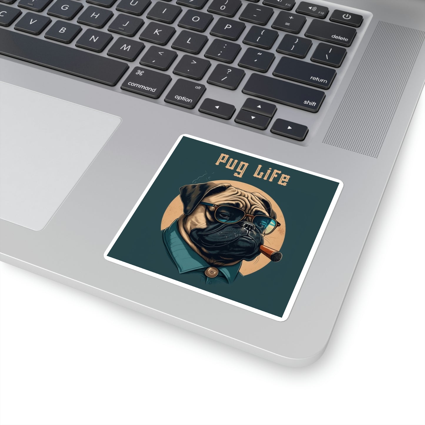 Pug Life Square Stickers | Pug Wearing Sunglasses Smoking A Cigar | Happy Dog Stickers
