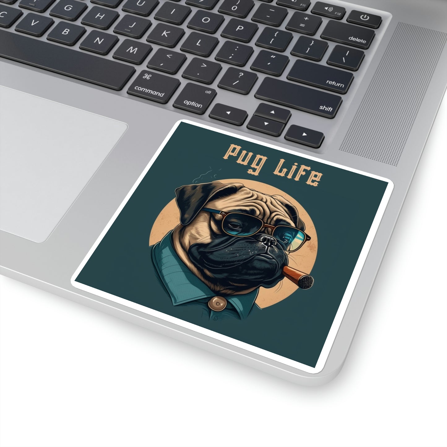 Pug Life Square Stickers | Pug Wearing Sunglasses Smoking A Cigar | Happy Dog Stickers