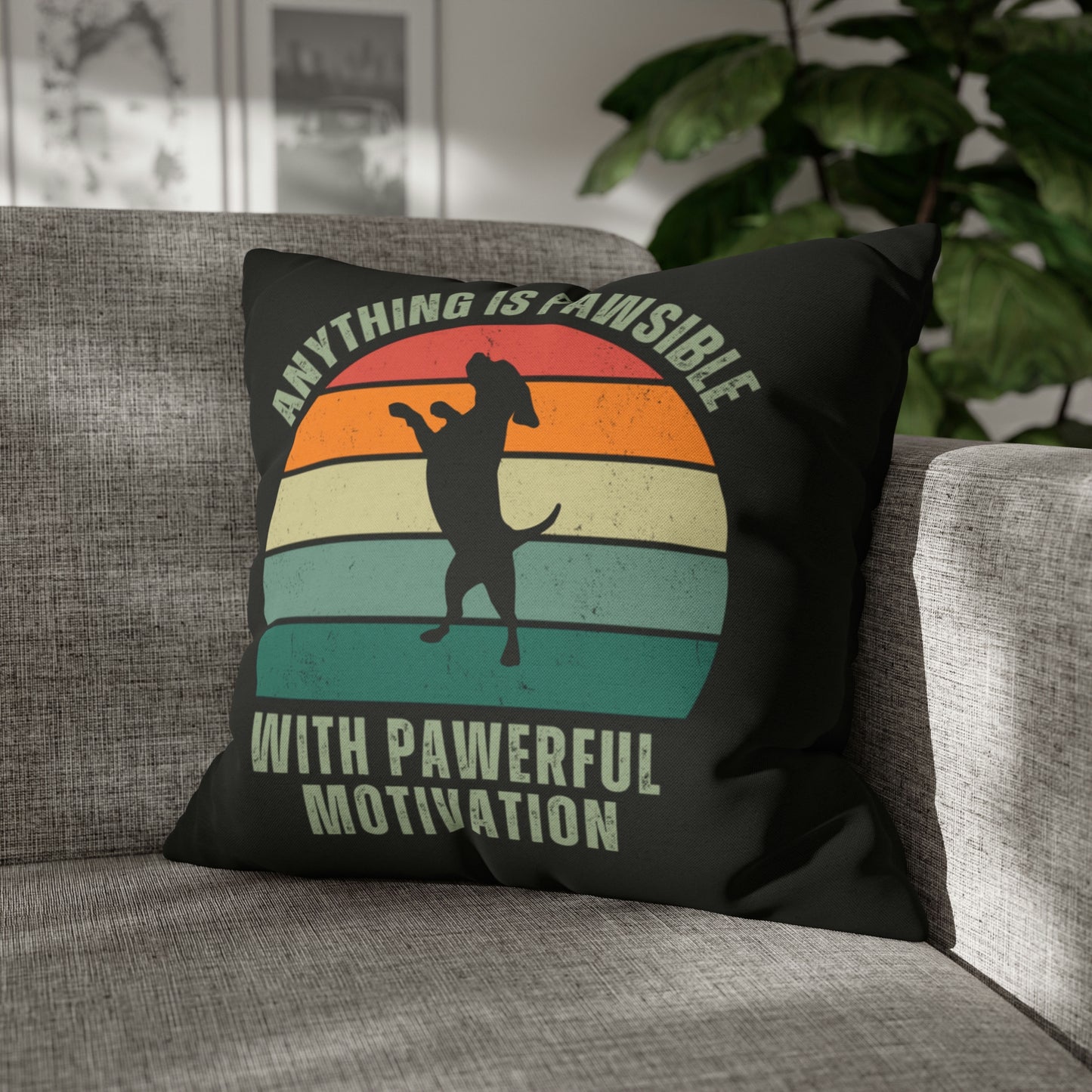 Anything Is Pawsible Spun Polyester Square Pillow Case  | Happy Dog Pillow Covers