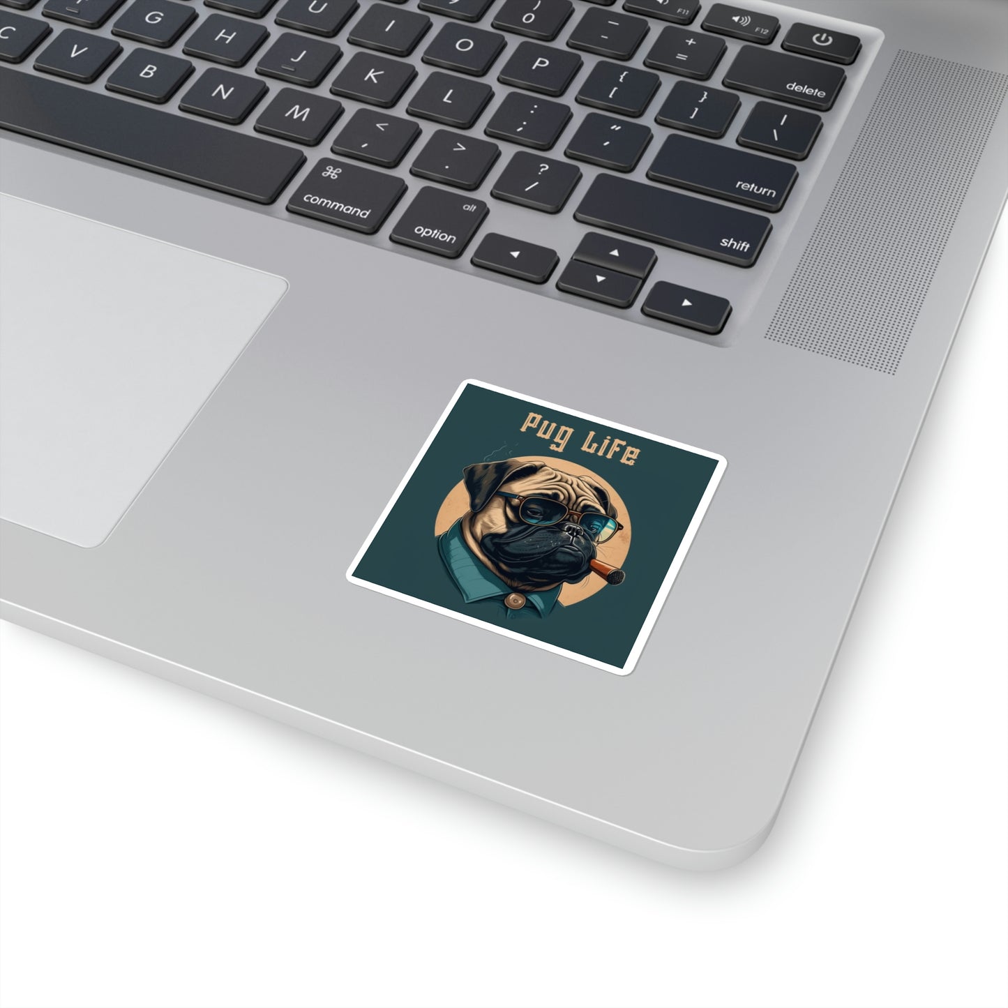 Pug Life Square Stickers | Pug Wearing Sunglasses Smoking A Cigar | Happy Dog Stickers