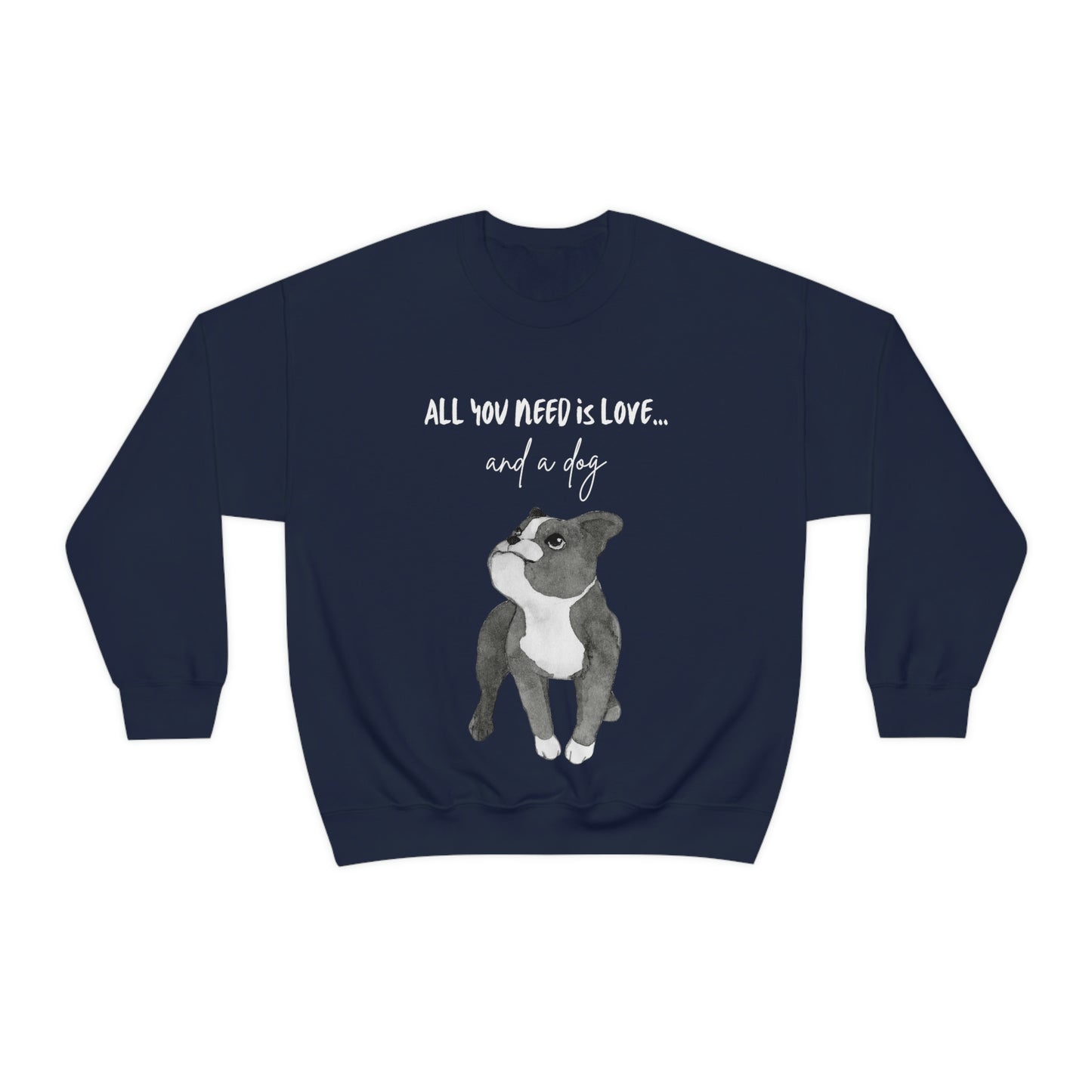 All you Need Is Love And A Dog Unisex Heavy Blend™ Crewneck Sweatshirt | “Happy Dog” Black Dog Tee Sweatshirts